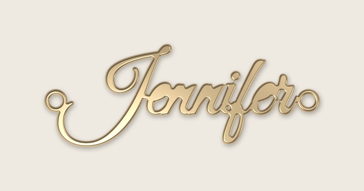Jennifer name necklace in 14k yellow gold, classic script lettering