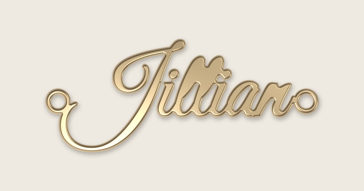 Jillian name necklace in 14k yellow gold, classic script lettering