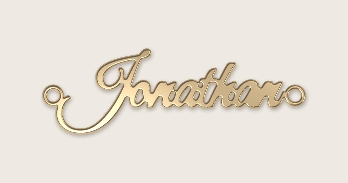 Jonathan name necklace in 14k yellow gold, classic script lettering