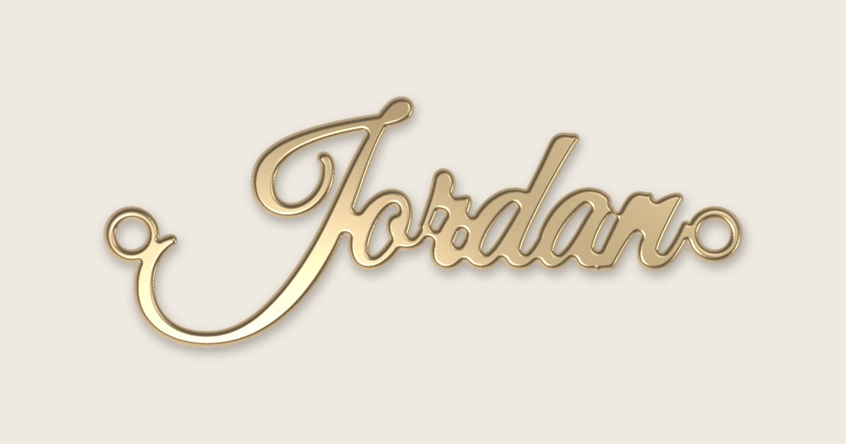 Jordan name necklace in 14k yellow gold, classic script lettering