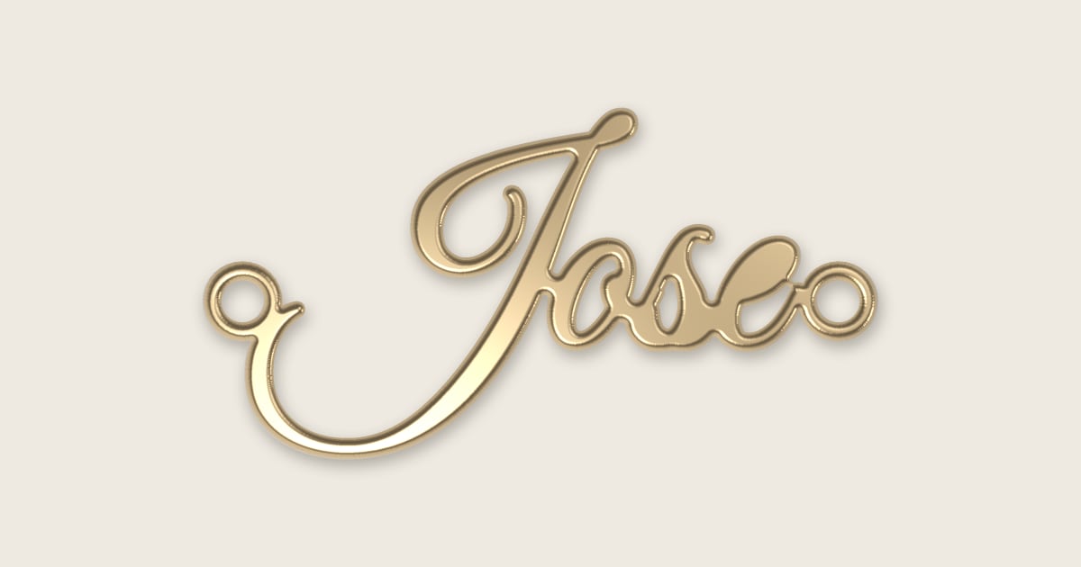 Jose name necklace in 14k yellow gold, classic script lettering