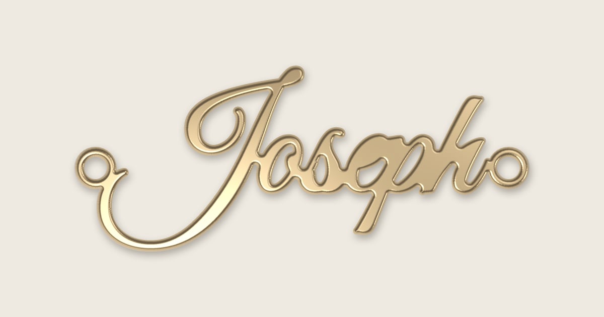 Joseph name necklace in 14k yellow gold, classic script lettering