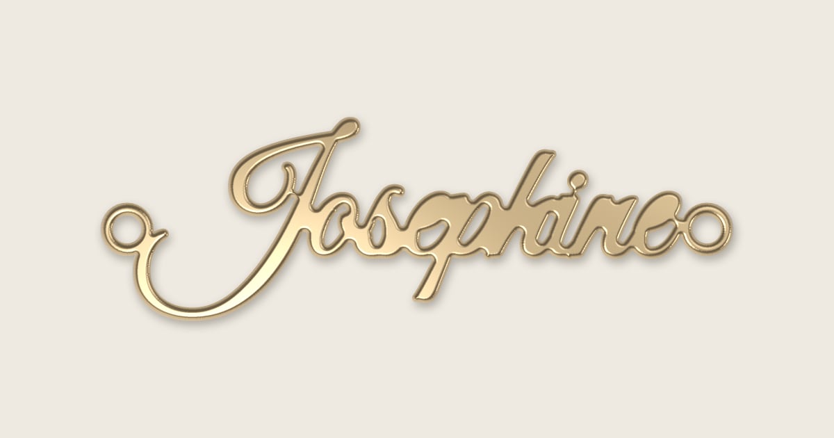 Josephine name necklace in 14k yellow gold, classic script lettering