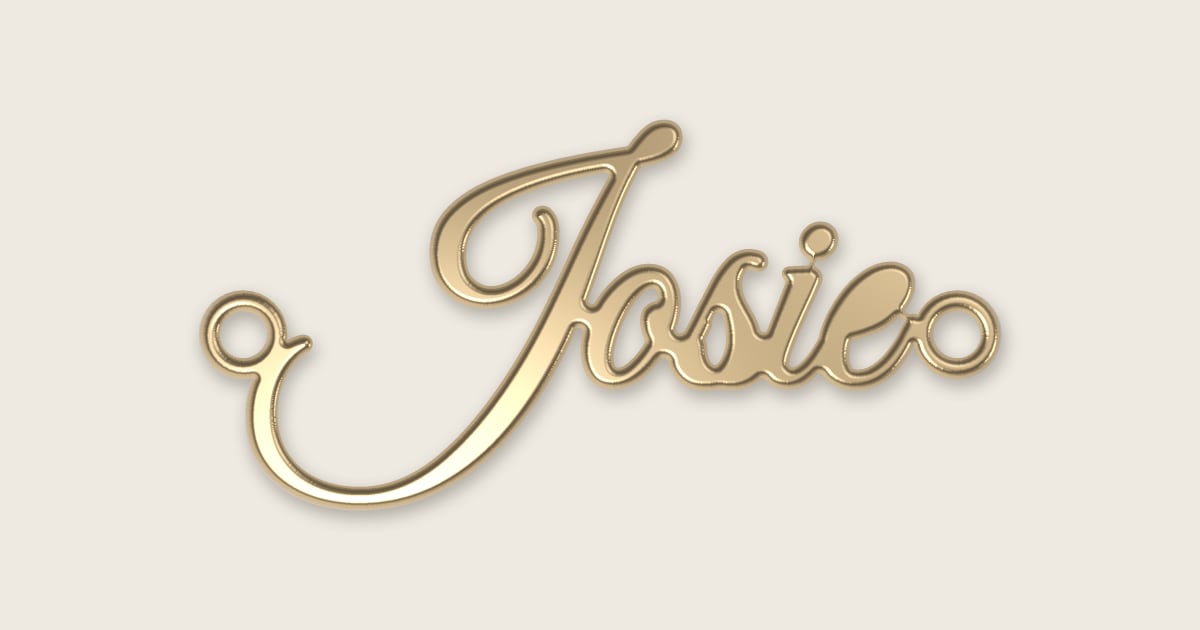 Josie name necklace in 14k yellow gold, classic script lettering