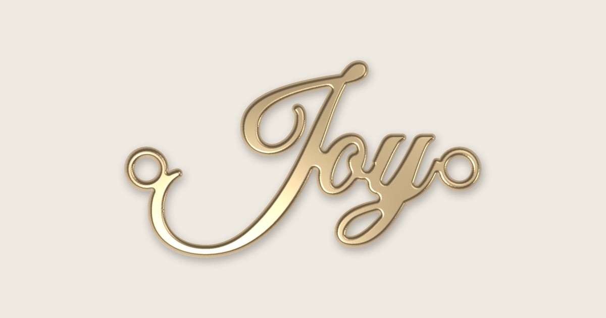 Joy name necklace in 14k yellow gold, classic script lettering
