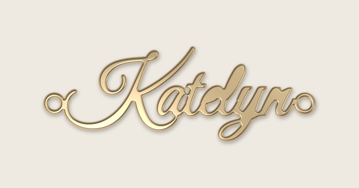 Katelyn name necklace in 14k yellow gold, classic script lettering