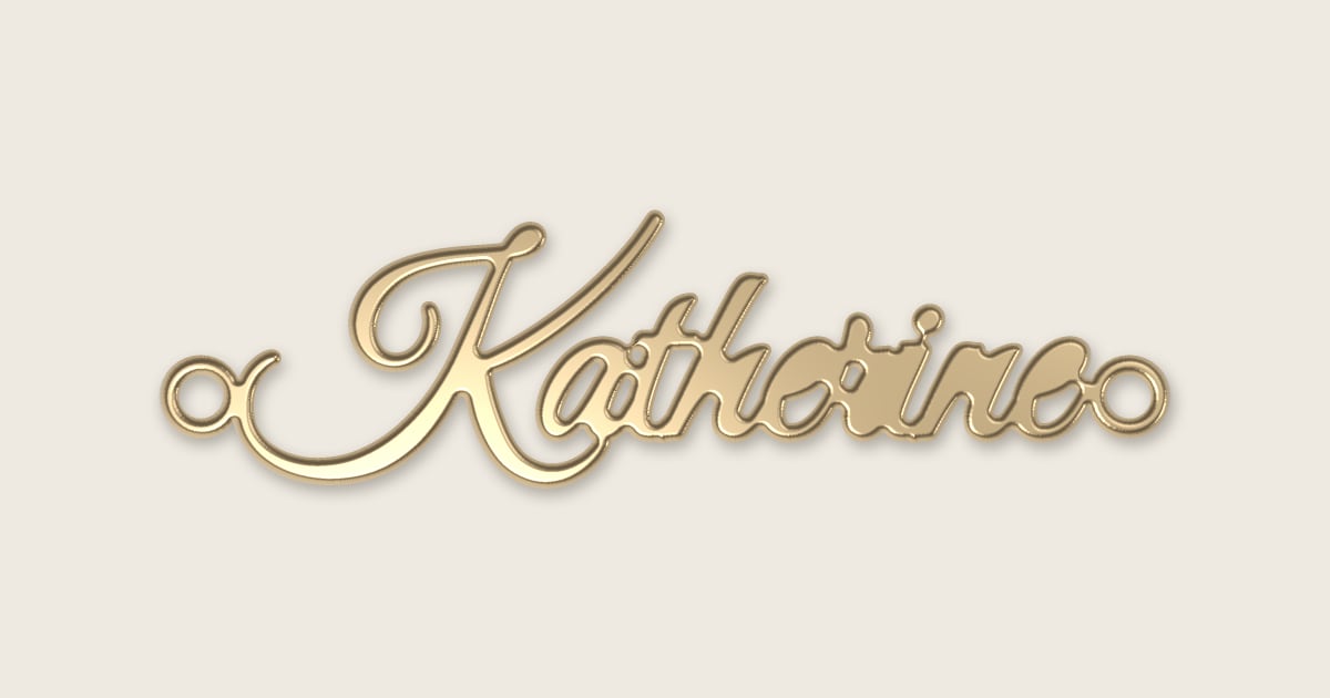 Katherine name necklace in 14k yellow gold, classic script lettering