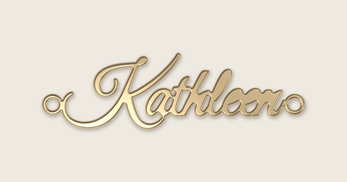 Kathleen name necklace in 14k yellow gold, classic script lettering