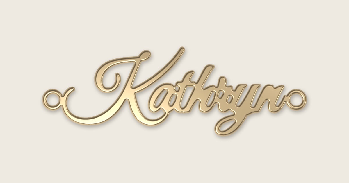 Kathryn name necklace in 14k yellow gold, classic script lettering