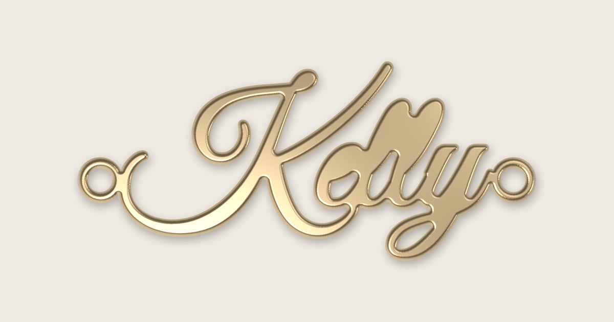 Kelly name necklace in 14k yellow gold, classic script lettering