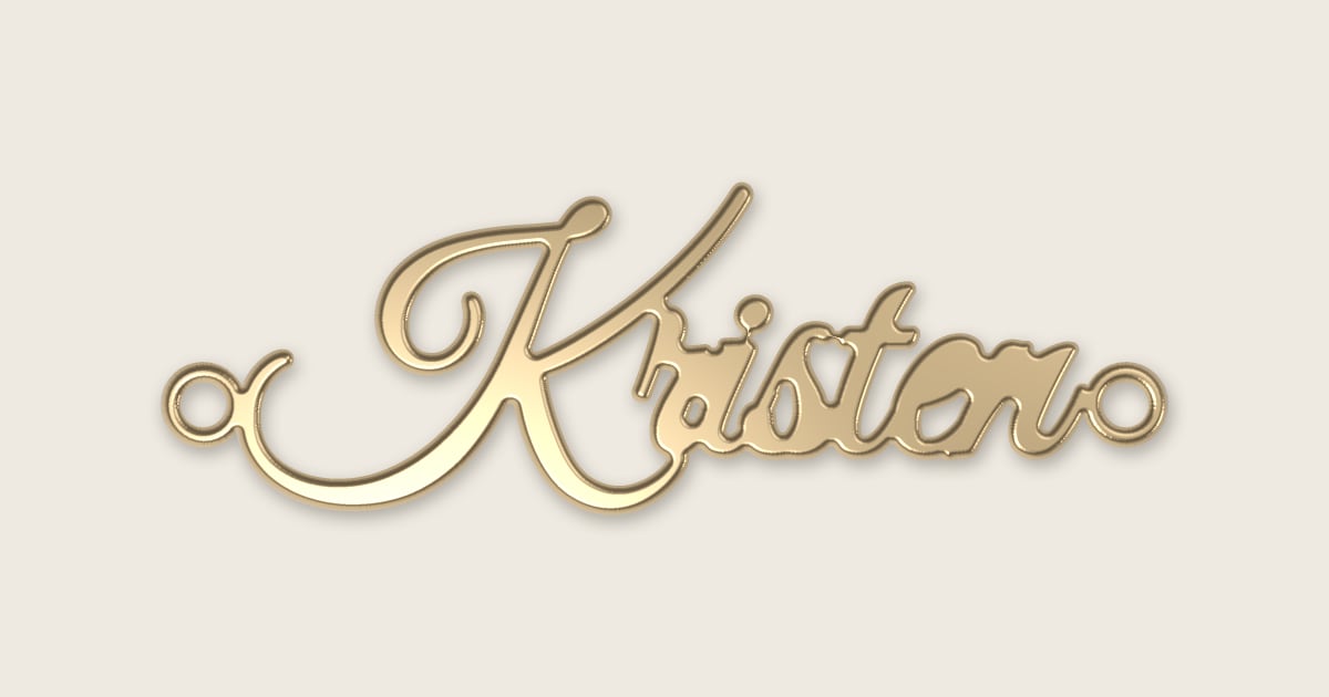 Kristen name necklace in 14k yellow gold, classic script lettering