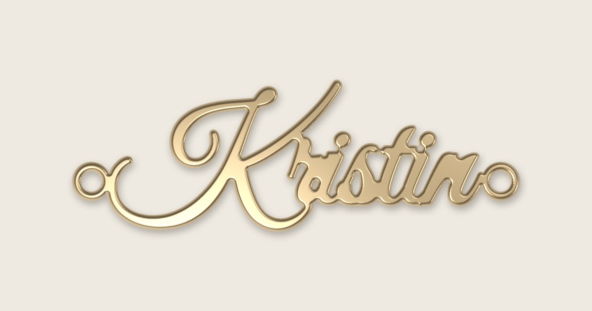 Kristin name necklace in 14k yellow gold, classic script lettering