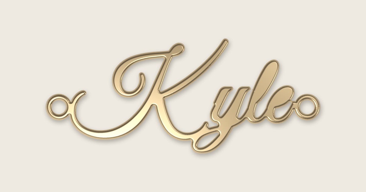Kyle name necklace in 14k yellow gold, classic script lettering