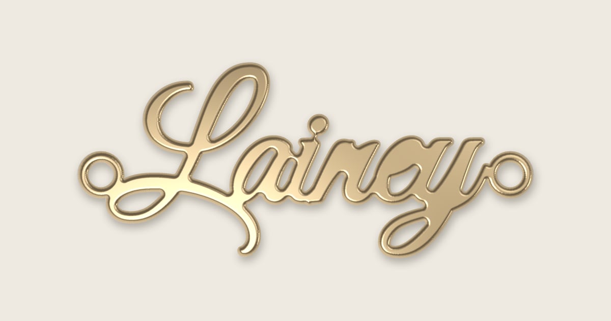 Lainey name necklace in 14k yellow gold, classic script lettering