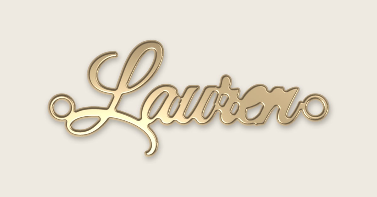 Lauren name necklace in 14k yellow gold, classic script lettering