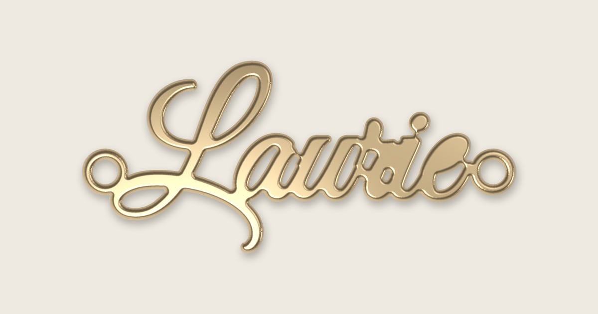 Laurie name necklace in 14k yellow gold, classic script lettering