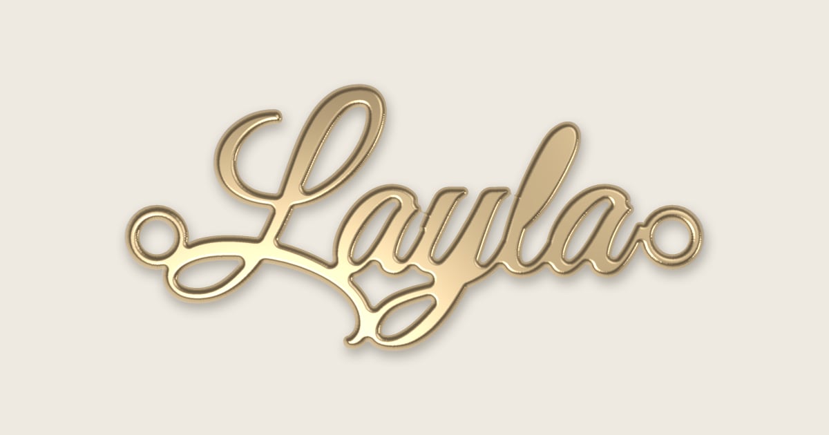 Layla name necklace in 14k yellow gold, classic script lettering