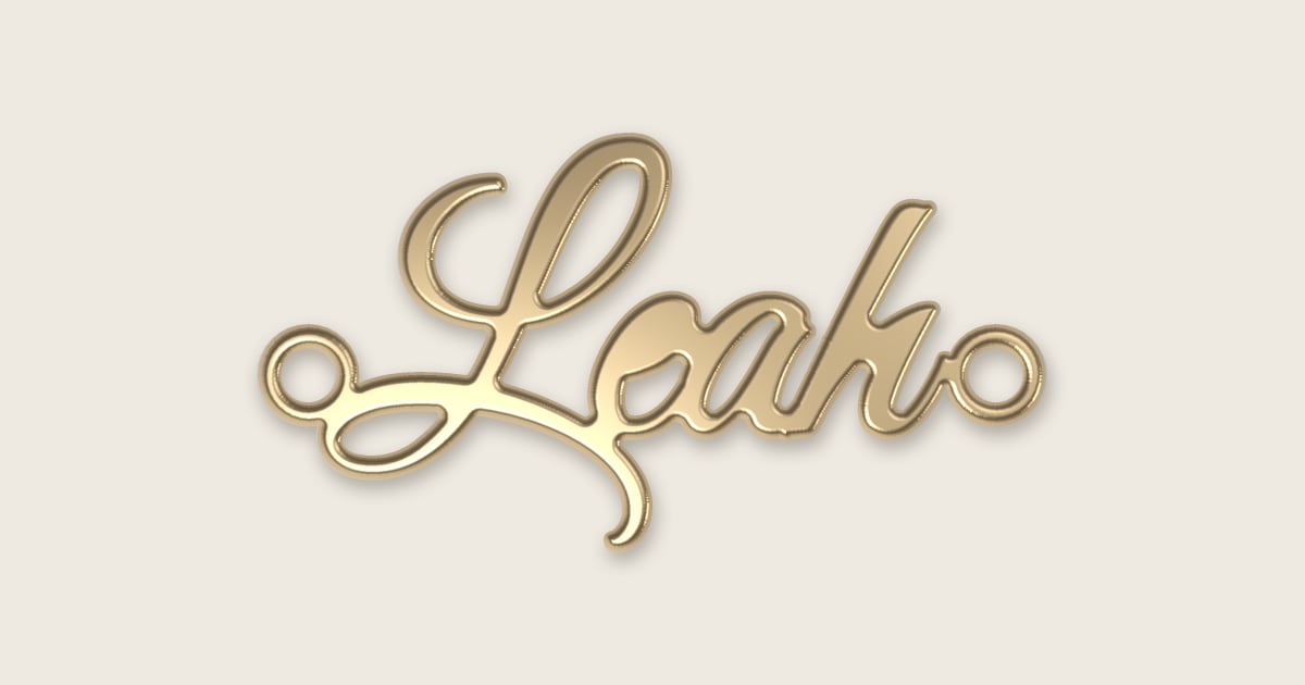 Leah name necklace in 14k yellow gold, classic script lettering