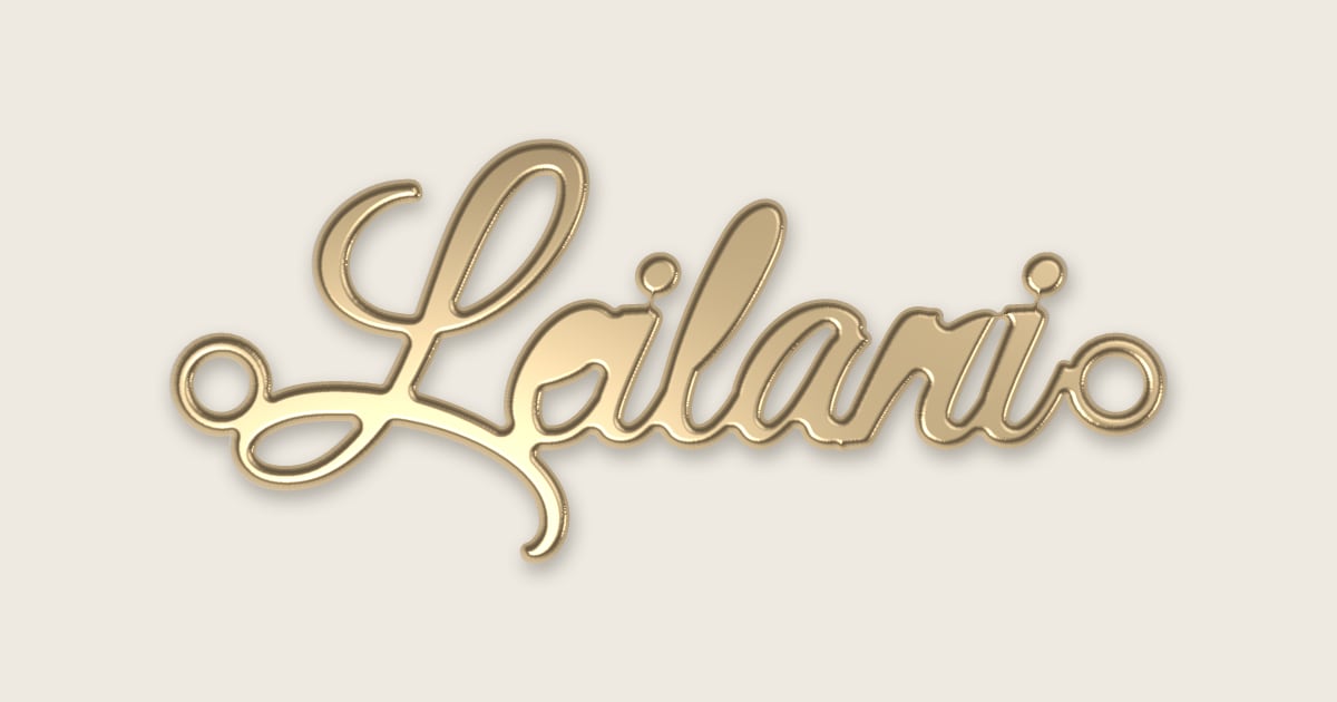 Leilani name necklace in 14k yellow gold, classic script lettering