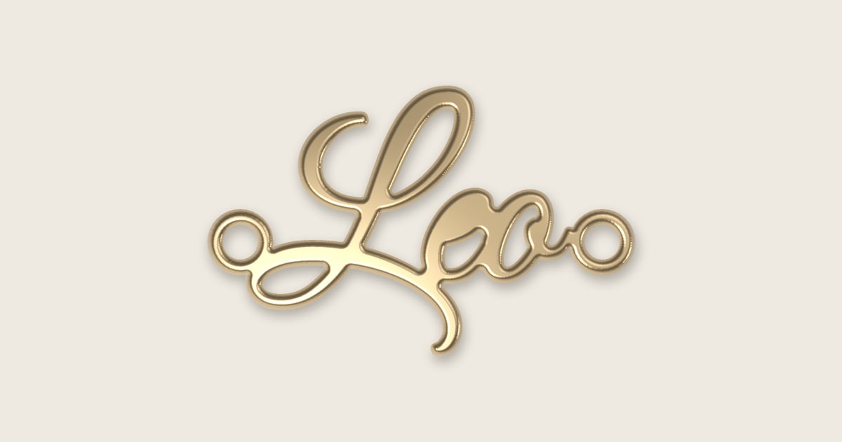 Leo name necklace in 14k yellow gold, classic script lettering