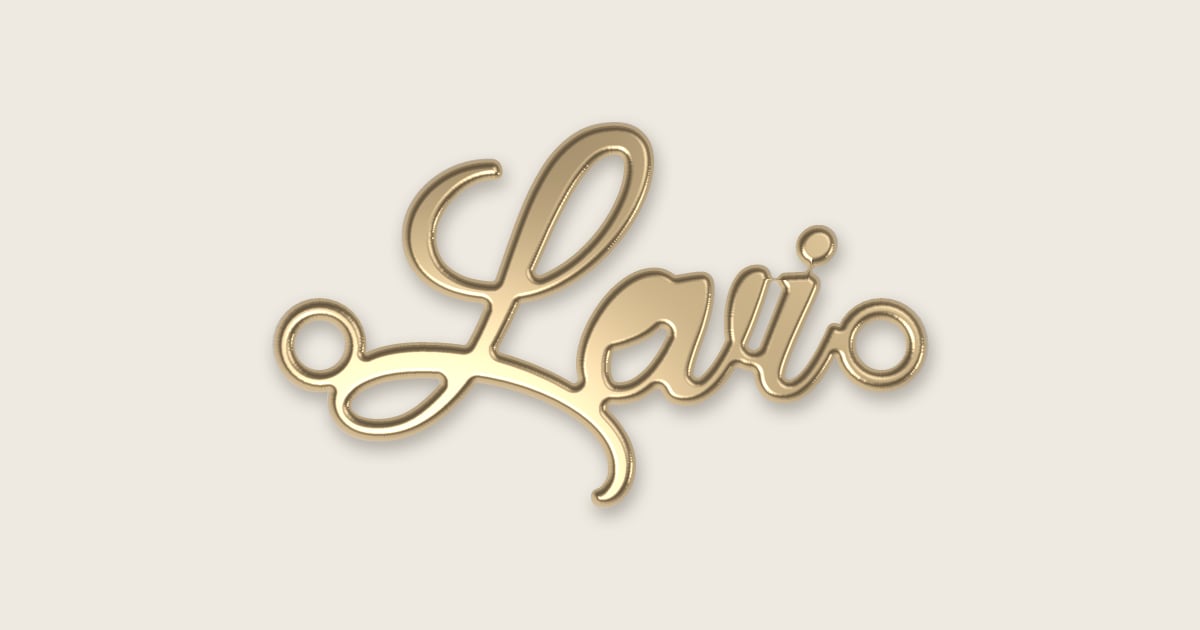 Levi name necklace in 14k yellow gold, classic script lettering