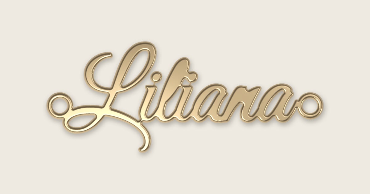 Liliana name necklace in 14k yellow gold, classic script lettering