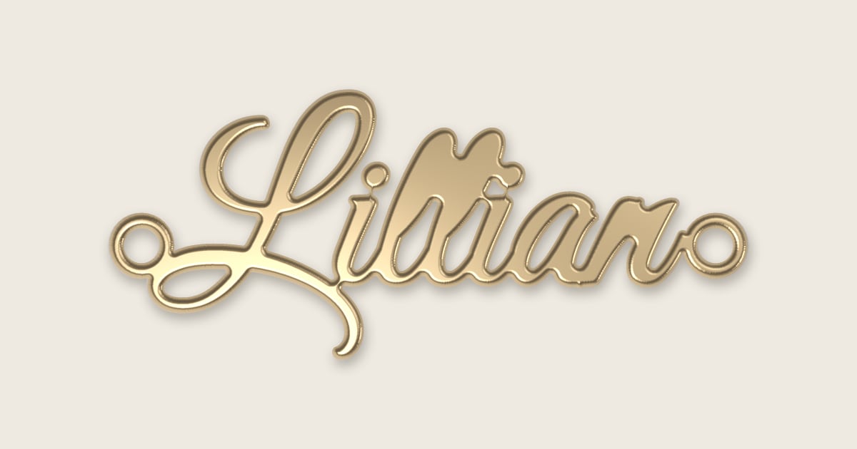Lillian name necklace in 14k yellow gold, classic script lettering