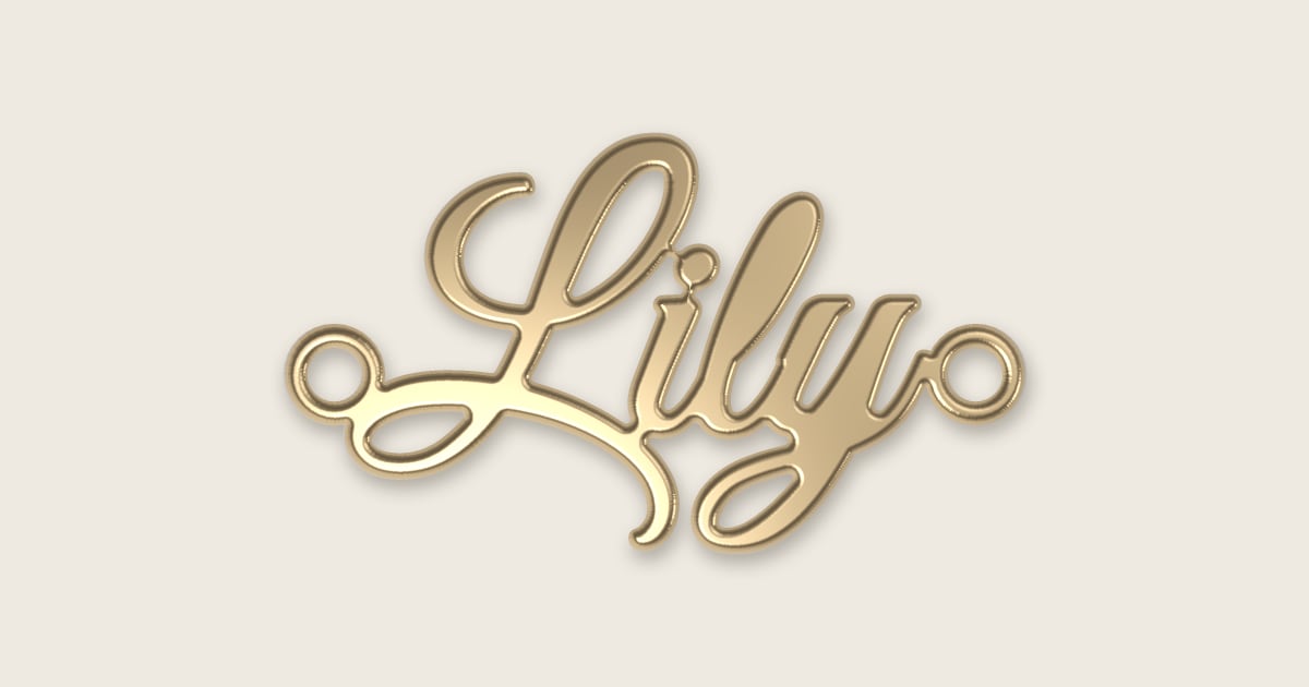Lily name necklace in 14k yellow gold, classic script lettering