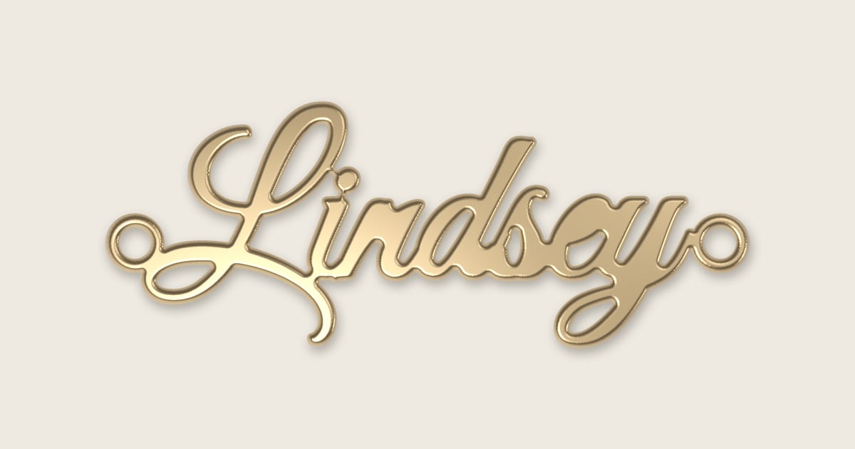 Lindsey name necklace in 14k yellow gold, classic script lettering