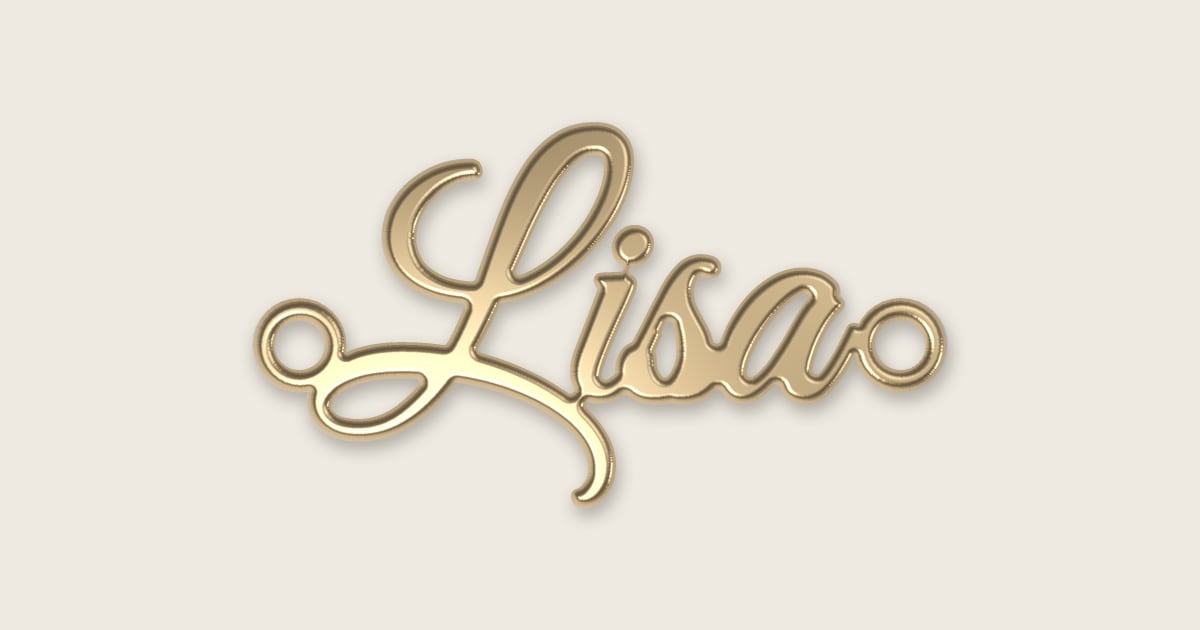 Lisa name necklace in 14k yellow gold, classic script lettering