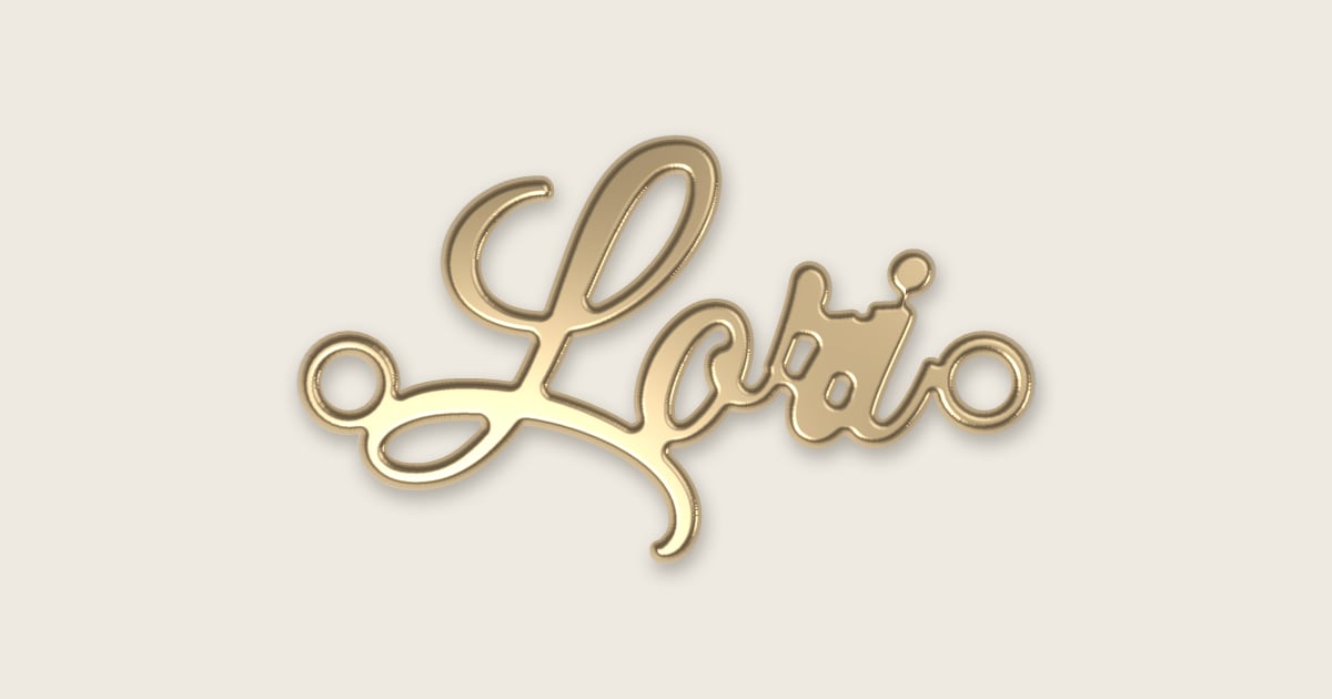 Lori name necklace in 14k yellow gold, classic script lettering