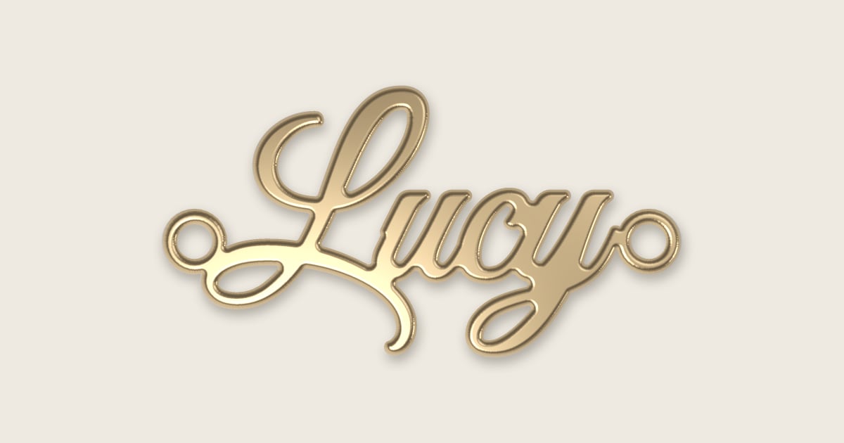 Lucy name necklace in 14k yellow gold, classic script lettering