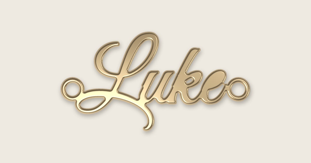 Luke name necklace in 14k yellow gold, classic script lettering