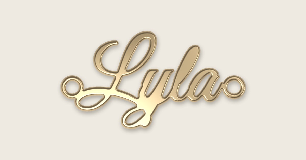 Lyla name necklace in 14k yellow gold, classic script lettering