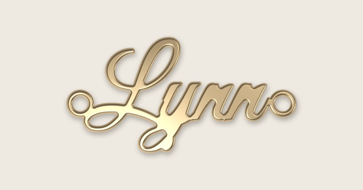 Lynn name necklace in 14k yellow gold, classic script lettering