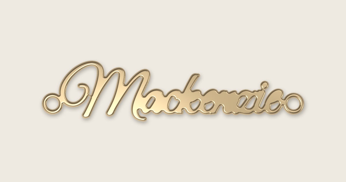 Mackenzie name necklace in 14k yellow gold, classic script lettering