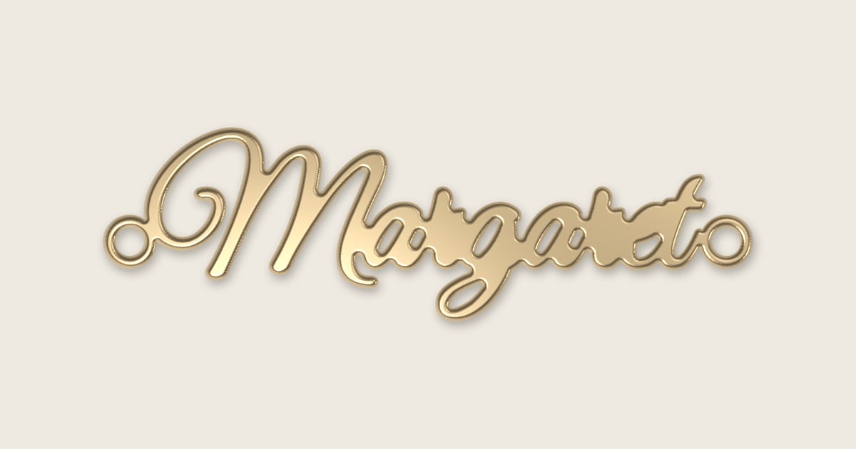 Margaret name necklace in 14k yellow gold, classic script lettering