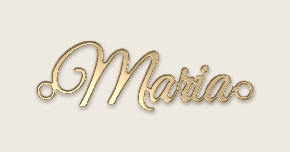 Maria name necklace in 14k yellow gold, classic script lettering