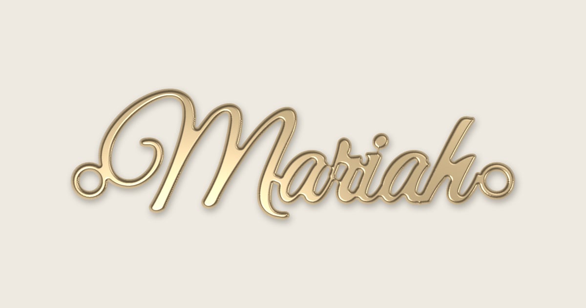Mariah name necklace in 14k yellow gold, classic script lettering