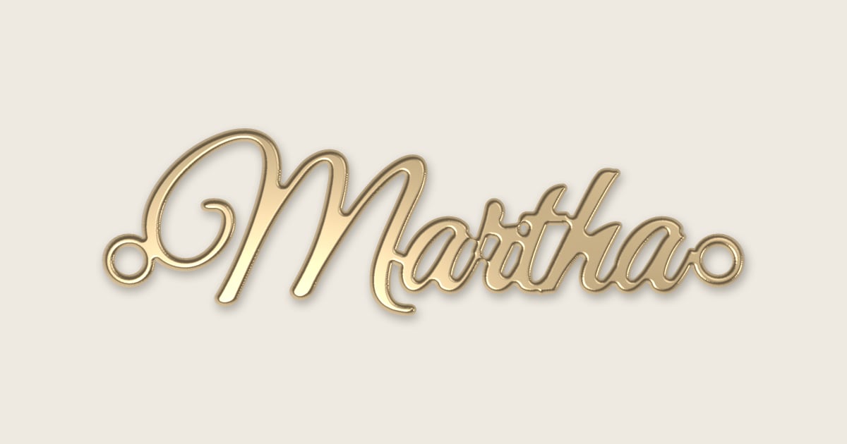 Martha name necklace in 14k yellow gold, classic script lettering