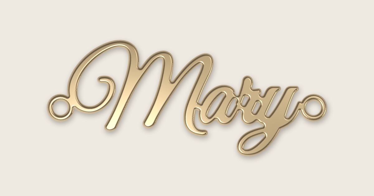 Mary name necklace in 14k yellow gold, classic script lettering