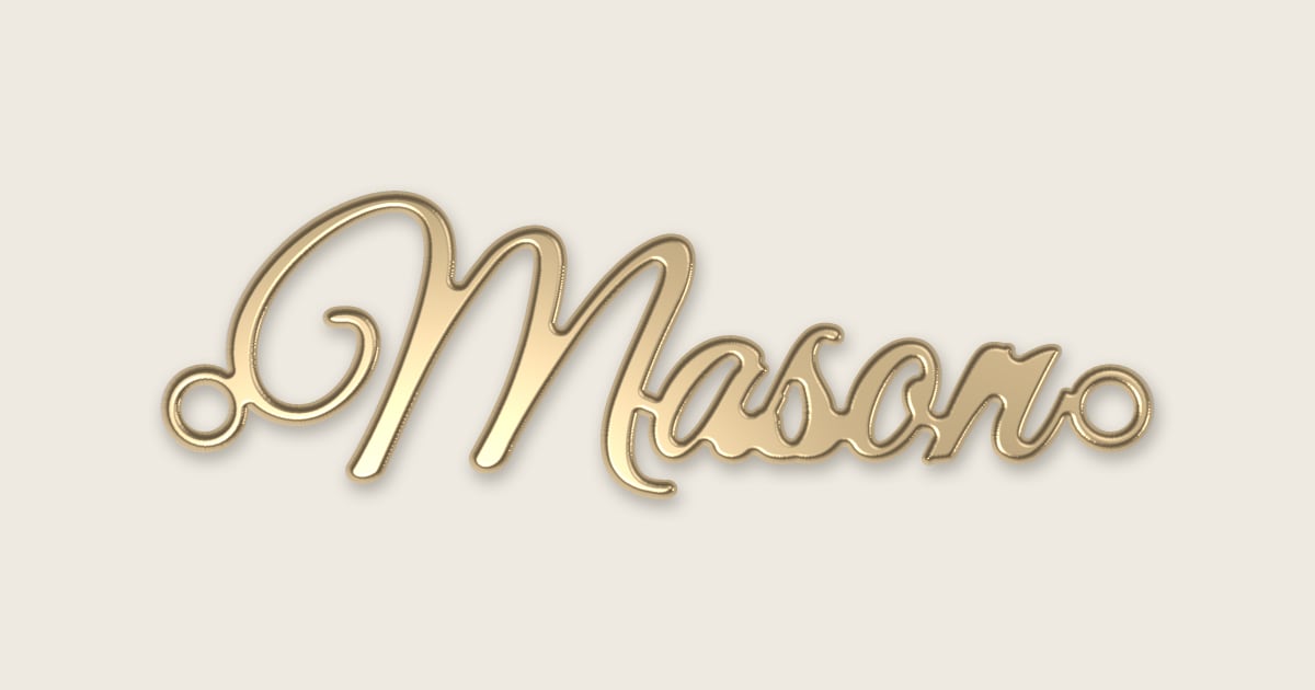 Mason name necklace in 14k yellow gold, classic script lettering