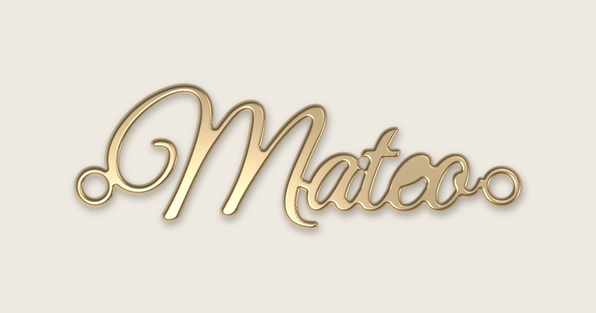 Mateo name necklace in 14k yellow gold, classic script lettering