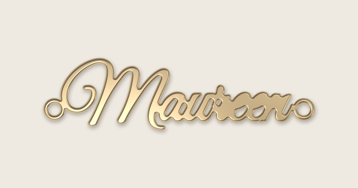 Maureen name necklace in 14k yellow gold, classic script lettering