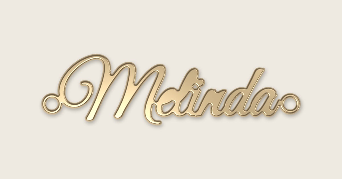 Melinda name necklace in 14k yellow gold, classic script lettering