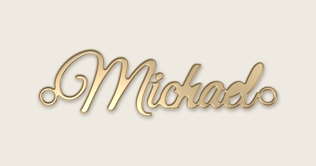 Michael name necklace in 14k yellow gold, classic script lettering