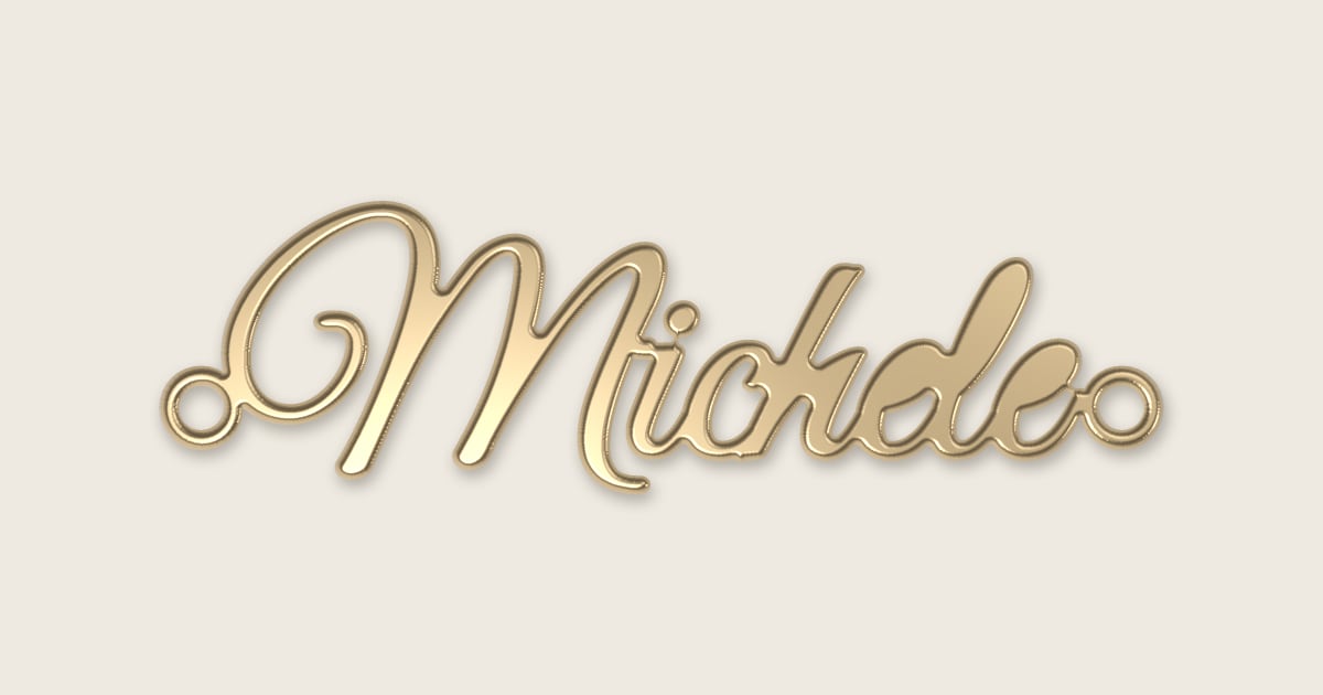 Michele name necklace in 14k yellow gold, classic script lettering