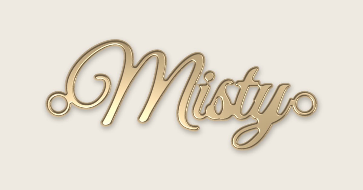 Misty name necklace in 14k yellow gold, classic script lettering
