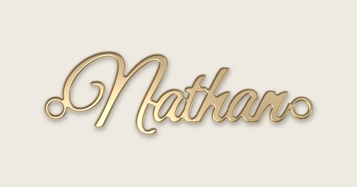 Nathan name necklace in 14k yellow gold, classic script lettering
