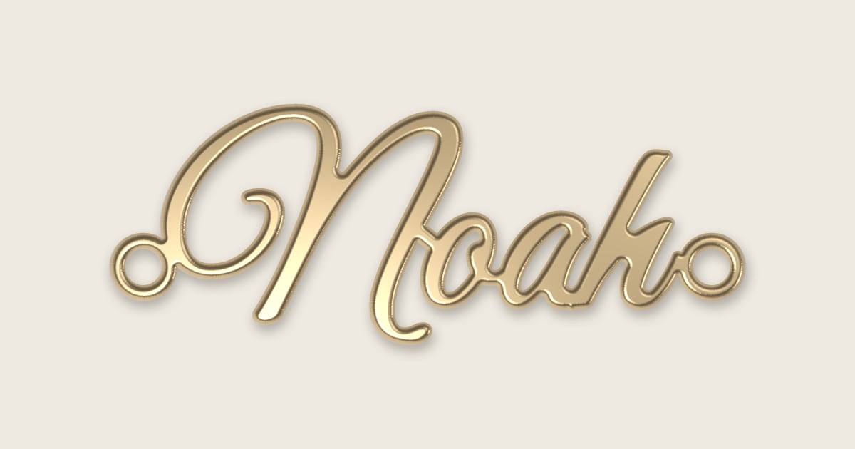 Noah name necklace in 14k yellow gold, classic script lettering